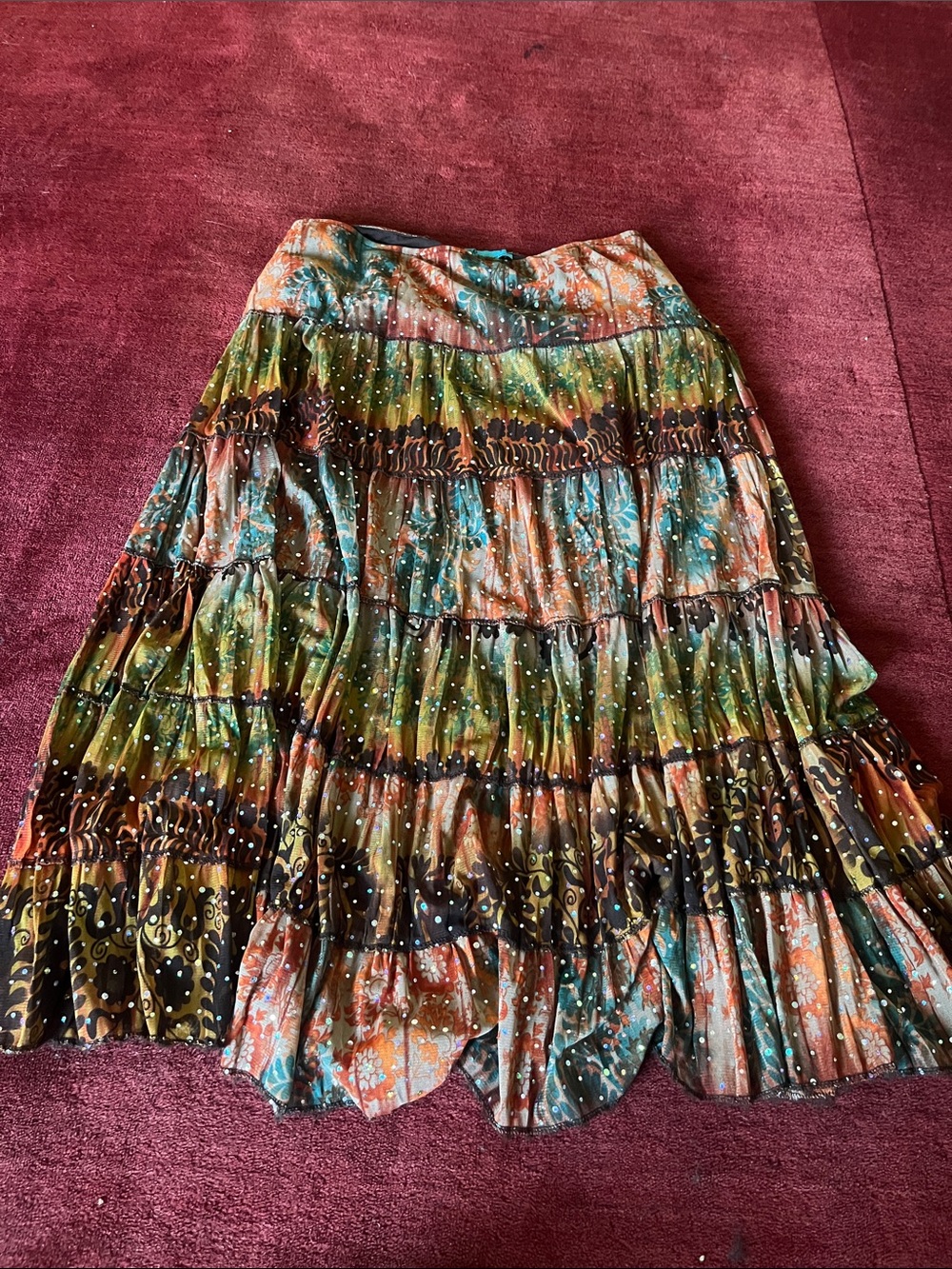 Fi filled de Paris Vintage  Bohemian Multi-Color Tiered Maxi Skirt